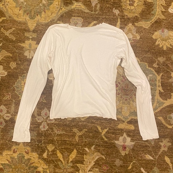 Brandy Melville White Lettuce Hem Long Sleeve Tee - Picture 2 of 3